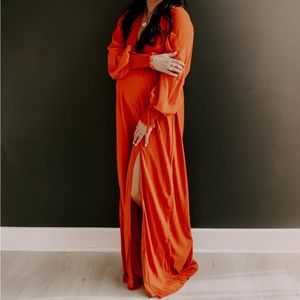 Maternity Flowy long sleeve orange dress